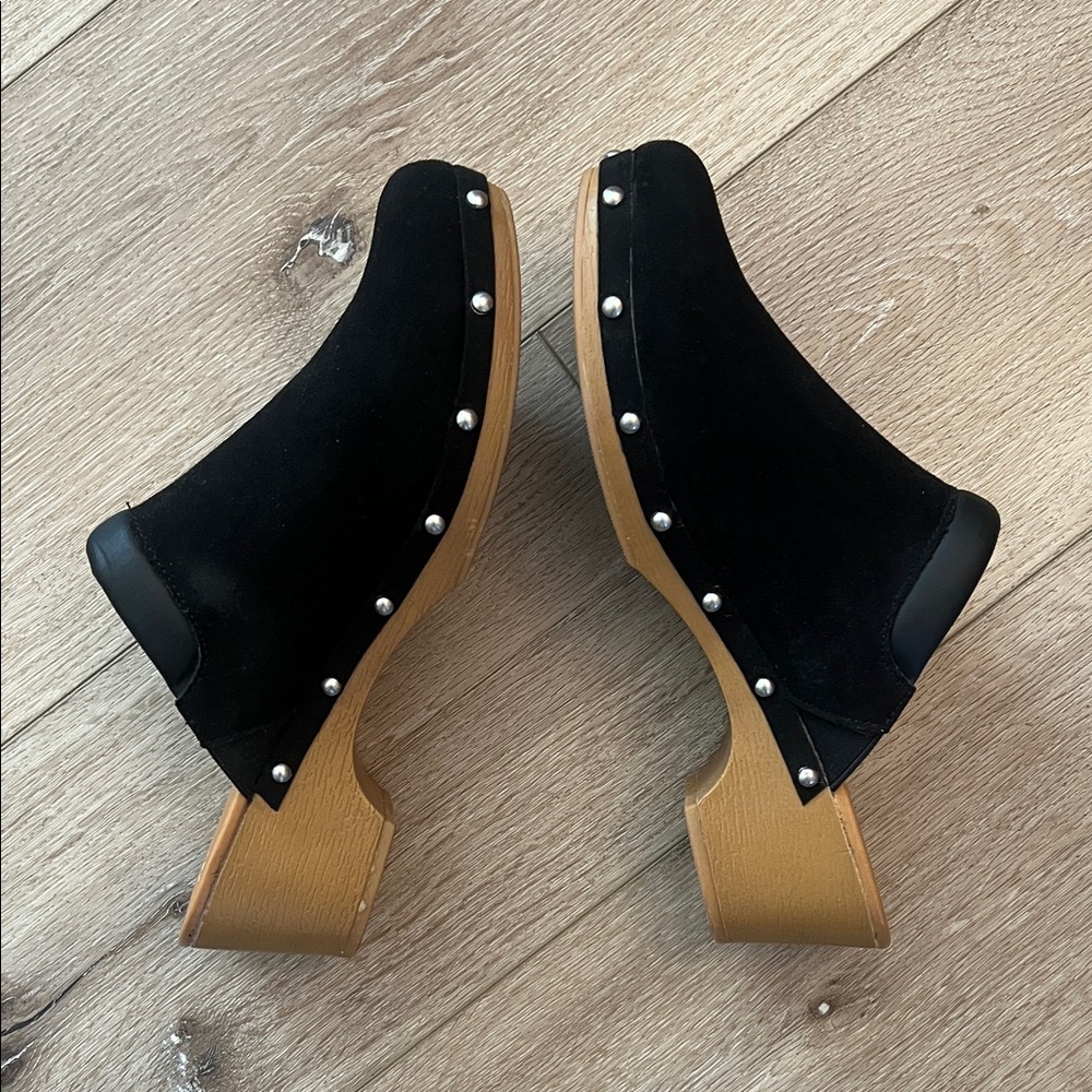 a.n.a. - Glenna Black Nubuck and Tan Studded Mules, Size 11, Like new!